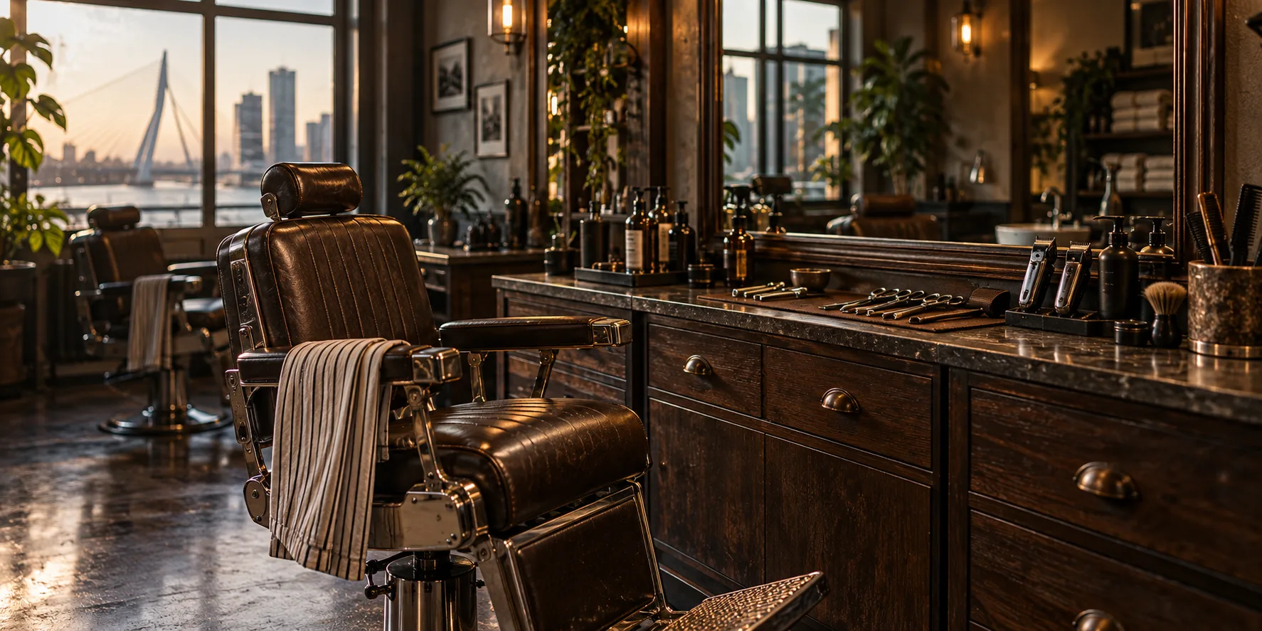 Illustratieve barbershop met kappersstoel; niet gefotografeerd bij Daily Grind